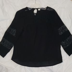 Black Lace 3/4 Sleeve Blouse